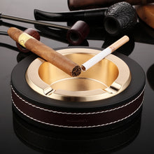Load image into Gallery viewer, HONEST Cigar Ashtray Metal Cowhide Leather Personalized Ashtray, Silver, Black+Black, White+Black skin, Gold