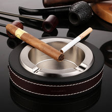 Load image into Gallery viewer, HONEST Cigar Ashtray Metal Cowhide Leather Personalized Ashtray, Silver, Black+Black, White+Black skin, Gold