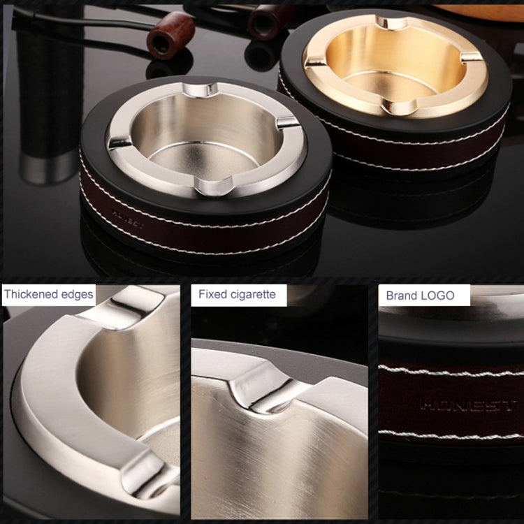 HONEST Cigar Ashtray Metal Cowhide Leather Personalized Ashtray, Silver, Black+Black, White+Black skin, Gold