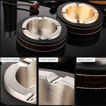 Load image into Gallery viewer, HONEST Cigar Ashtray Metal Cowhide Leather Personalized Ashtray, Silver, Black+Black, White+Black skin, Gold