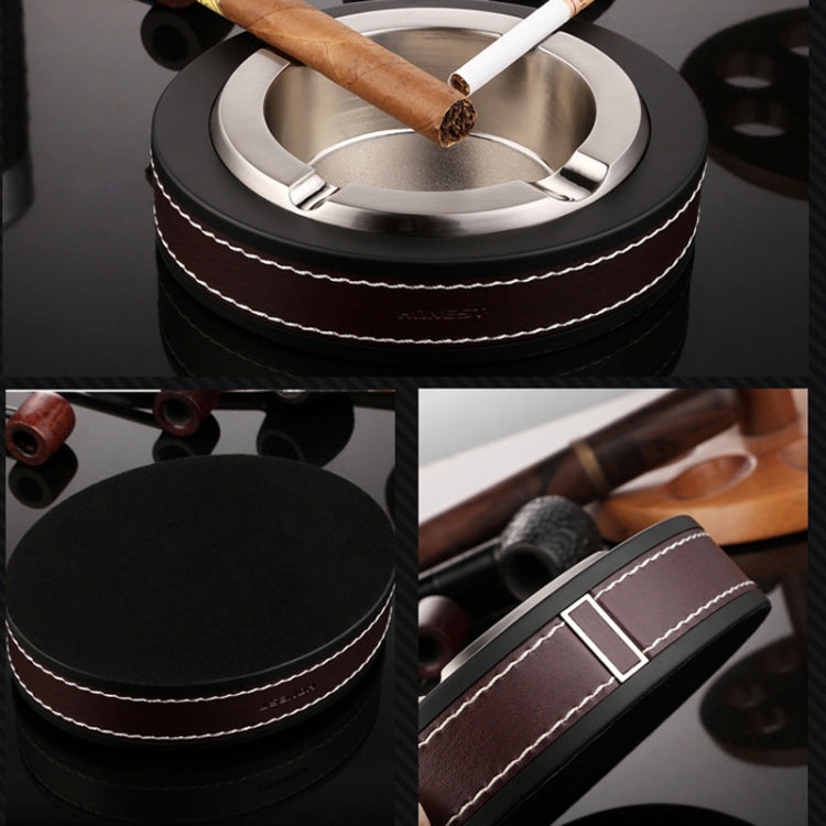 HONEST Cigar Ashtray Metal Cowhide Leather Personalized Ashtray, Silver, Black+Black, White+Black skin, Gold