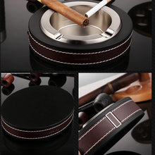 Load image into Gallery viewer, HONEST Cigar Ashtray Metal Cowhide Leather Personalized Ashtray, Silver, Black+Black, White+Black skin, Gold