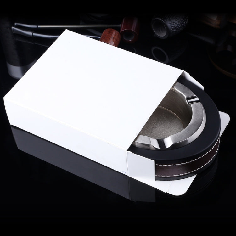 HONEST Cigar Ashtray Metal Cowhide Leather Personalized Ashtray, Silver, Black+Black, White+Black skin, Gold