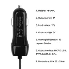 Load image into Gallery viewer, 522AL Fast Charging With Cable Car Charging, Output Interface:, 8 Pin (Black), 8 Pin (White), Type-C/USB-C (Black), Type-C/USB-C (White), Micro USB (Black), Micro USB (White)