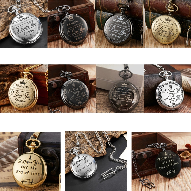 Engraved Vintage Commemorative Quartz Pocket Watch Round Watch, Style:, Grandpa, Husband, Hushand (Silver), Grandson (Black), I Love You (Gold), I Love You (Silver), I Love You (Black), Forever (Gold), Forever (Silver), Forever (Black)                 ...
