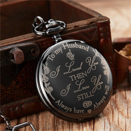 Engraved Vintage Commemorative Quartz Pocket Watch Round Watch, Style:, Grandpa, Husband, Hushand (Silver), Grandson (Black), I Love You (Gold), I Love You (Silver), I Love You (Black), Forever (Gold), Forever (Silver), Forever (Black)                 ...