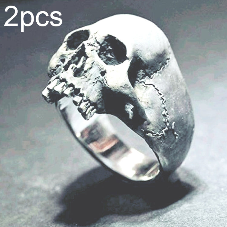 C56213 2pcs Punk Vintage Skull Ring Horror Skull Ring Men Gift, 12, 13, 14