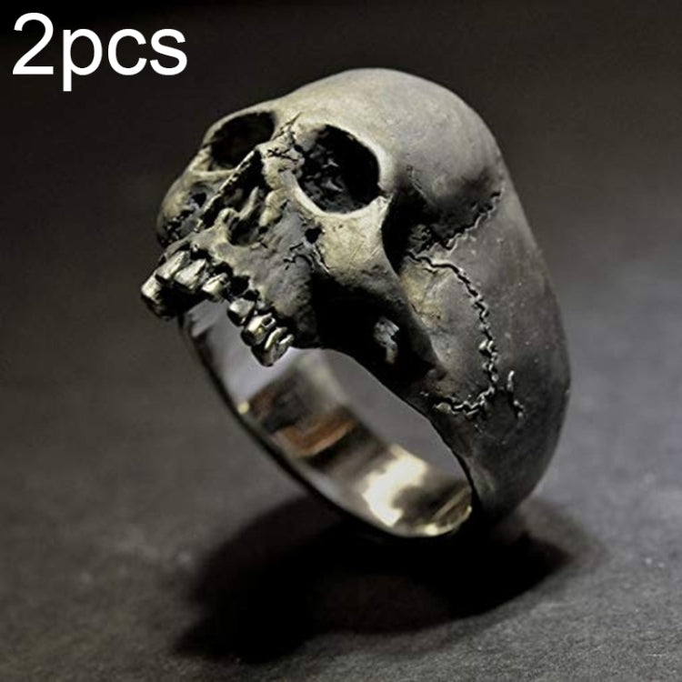 C56213 2pcs Punk Vintage Skull Ring Horror Skull Ring Men Gift, 12, 13, 14