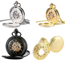 Load image into Gallery viewer, pm240 Classic Double Open Double Face Vintage Manual Mechanical Pocket Watch with Roman Lettering, Black Shell Black Face Gold Movement, Silver Shell Silver Face Silver Movement, Gold Shell Gold Face Movement, Round Opening Gold Shell Gold Face