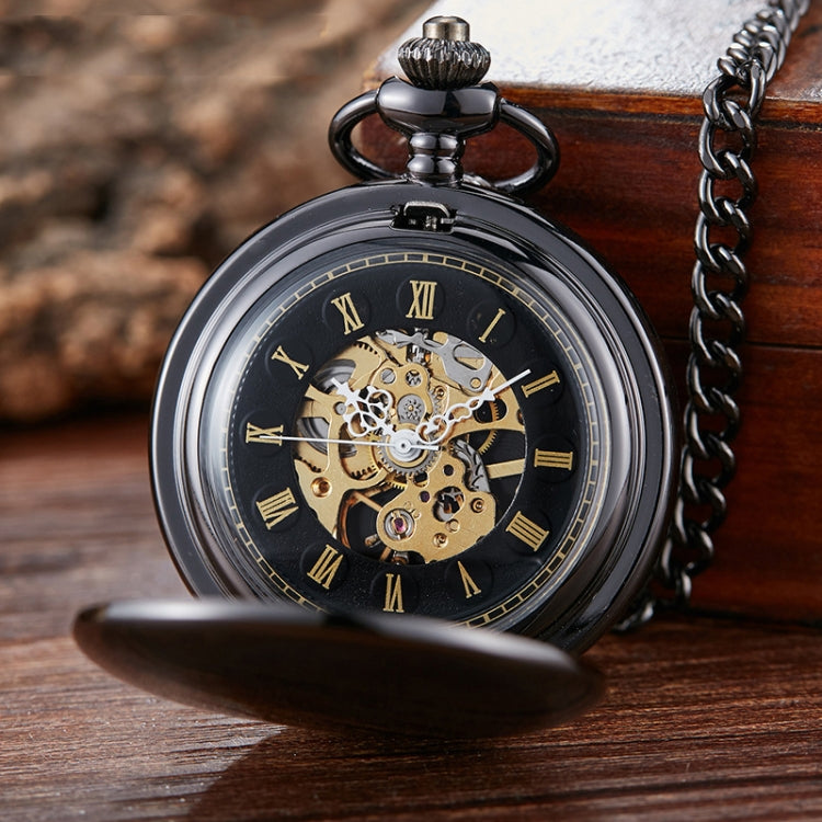 pm240 Classic Double Open Double Face Vintage Manual Mechanical Pocket Watch with Roman Lettering, Black Shell Black Face Gold Movement, Silver Shell Silver Face Silver Movement, Gold Shell Gold Face Movement, Round Opening Gold Shell Gold Face
