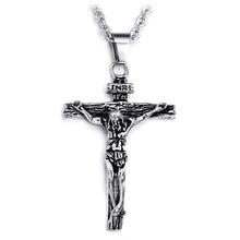 Load image into Gallery viewer, OPK 810 Retro Cross Frame Titanium Steel Men Pendant Necklace, [Gold Black Pendant, Steel Color+3x55cm Pearl Chain, Gold+3x55cm Pearl Chain, Gold Black+3x55cm Pearl Chain, Steel Color Pendant, Gold Pendant