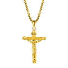 Load image into Gallery viewer, OPK 810 Retro Cross Frame Titanium Steel Men Pendant Necklace, [Gold Black Pendant, Steel Color+3x55cm Pearl Chain, Gold+3x55cm Pearl Chain, Gold Black+3x55cm Pearl Chain, Steel Color Pendant, Gold Pendant