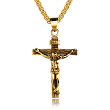 Load image into Gallery viewer, OPK 810 Retro Cross Frame Titanium Steel Men Pendant Necklace, [Gold Black Pendant, Steel Color+3x55cm Pearl Chain, Gold+3x55cm Pearl Chain, Gold Black+3x55cm Pearl Chain, Steel Color Pendant, Gold Pendant