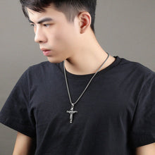 Load image into Gallery viewer, OPK 810 Retro Cross Frame Titanium Steel Men Pendant Necklace, [Gold Black Pendant, Steel Color+3x55cm Pearl Chain, Gold+3x55cm Pearl Chain, Gold Black+3x55cm Pearl Chain, Steel Color Pendant, Gold Pendant