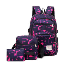 Load image into Gallery viewer, WA208 3 In 1 Diamond Print Canvas Backpack Shoulder Bag Student Schoolbag, 3 In 1 Grey, 3 In 1 Red, 3 In 1 Blue, 3 In 1 Rose Red