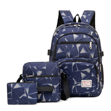 Load image into Gallery viewer, WA208 3 In 1 Diamond Print Canvas Backpack Shoulder Bag Student Schoolbag, 3 In 1 Grey, 3 In 1 Red, 3 In 1 Blue, 3 In 1 Rose Red