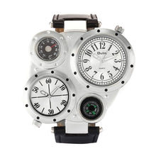 Load image into Gallery viewer, Oulm 9415 Double Time Zone Men Belt Watch Big Dial Compass Quartz Watch
