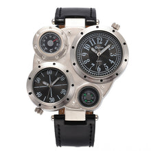 Load image into Gallery viewer, Oulm 9415 Double Time Zone Men Belt Watch Big Dial Compass Quartz Watch