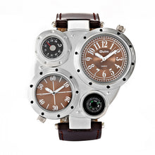 Load image into Gallery viewer, Oulm 9415 Double Time Zone Men Belt Watch Big Dial Compass Quartz Watch