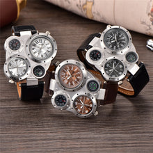 Load image into Gallery viewer, Oulm 9415 Double Time Zone Men Belt Watch Big Dial Compass Quartz Watch