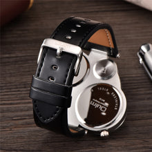 Load image into Gallery viewer, Oulm 9415 Double Time Zone Men Belt Watch Big Dial Compass Quartz Watch