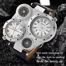 Load image into Gallery viewer, Oulm 9415 Double Time Zone Men Belt Watch Big Dial Compass Quartz Watch