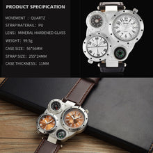 Load image into Gallery viewer, Oulm 9415 Double Time Zone Men Belt Watch Big Dial Compass Quartz Watch