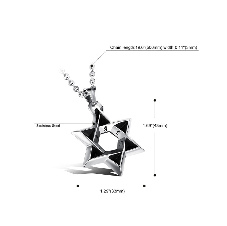 1102 Stainless Steel Necklaces Men Six Pointed Star Pendant, Style:, Pendant+Chain, Single Pendant