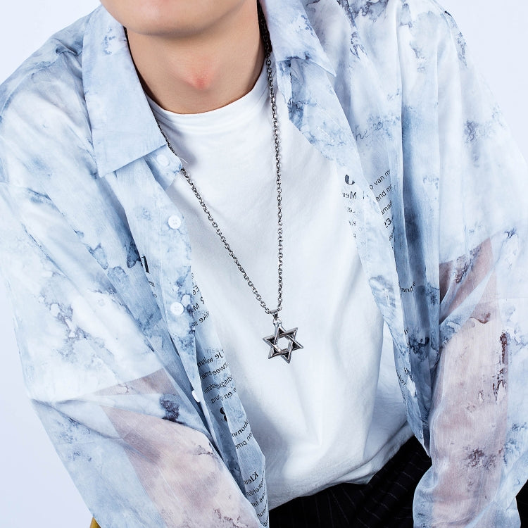 1102 Stainless Steel Necklaces Men Six Pointed Star Pendant, Style:, Pendant+Chain, Single Pendant