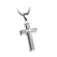 Load image into Gallery viewer, 1213 Three Layer Cross Necklace Titanium Steel Men Necklace, Steel Color Pendant+3x55cm Pearl Chain, Black Pendant+3x55cm Pearl Chain, Gold Pendant+3x55cm Pearl Chain, Steel Color Single Pendant, Black Single Pendant, Gold Single Pendant