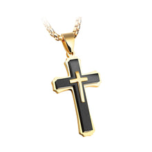 Load image into Gallery viewer, 1213 Three Layer Cross Necklace Titanium Steel Men Necklace, Steel Color Pendant+3x55cm Pearl Chain, Black Pendant+3x55cm Pearl Chain, Gold Pendant+3x55cm Pearl Chain, Steel Color Single Pendant, Black Single Pendant, Gold Single Pendant