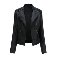 Load image into Gallery viewer, Women Short Leather Jacket Slim Jacket Motorcycle Suit, S, M, L, XL