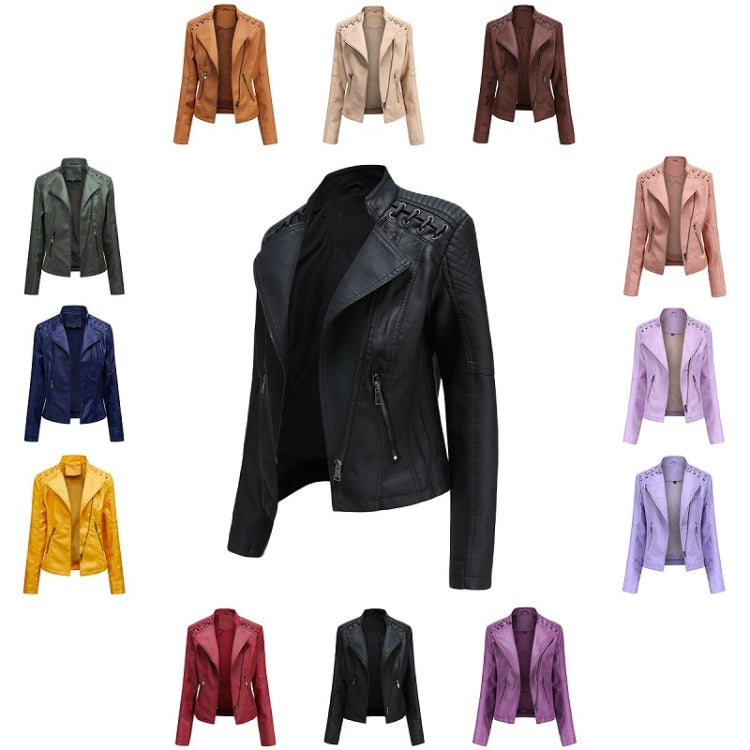Women Short Leather Jacket Slim Jacket Motorcycle Suit, S, M, L, XL
