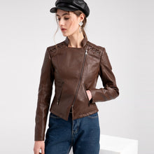 Load image into Gallery viewer, Women Short Leather Jacket Slim Jacket Motorcycle Suit, S, M, L, XL