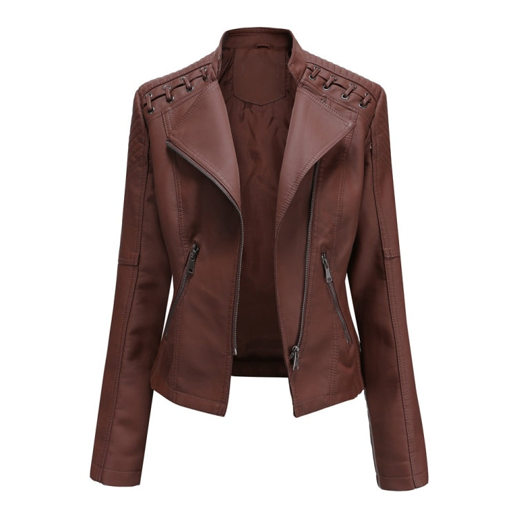 Women Short Leather Jacket Slim Jacket Motorcycle Suit, S, M, L, XL