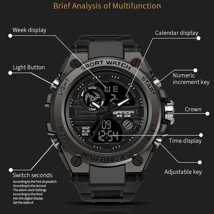 SANDA 739 Multifunctional Waterproof Sports Watch Chronograph Calendar Alarm Night Light Watch