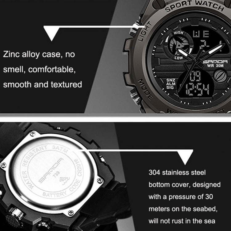 SANDA 739 Multifunctional Waterproof Sports Watch Chronograph Calendar Alarm Night Light Watch