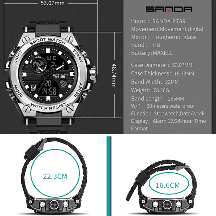SANDA 739 Multifunctional Waterproof Sports Watch Chronograph Calendar Alarm Night Light Watch
