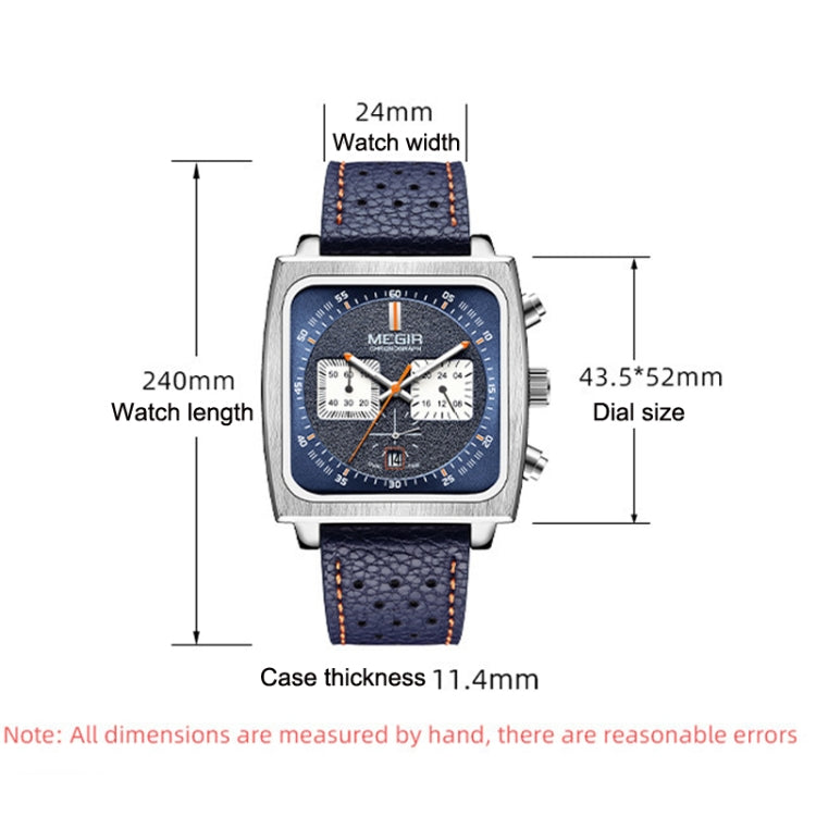 MEGIR 2182 Men Business Chronograph Calendar Waterproof Luminous Watch Square Quartz Watch