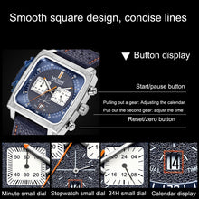 Load image into Gallery viewer, MEGIR 2182 Men Business Chronograph Calendar Waterproof Luminous Watch Square Quartz Watch