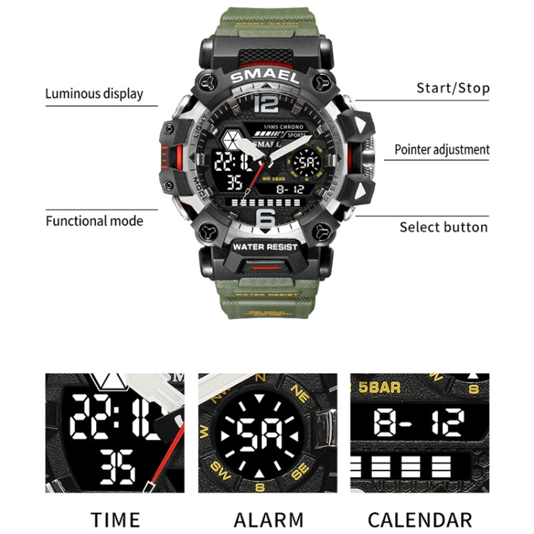 SMAEL 8072 Alloy Outdoor Multifunctional Electronic Watch Men Dual Display Waterproof Watch
