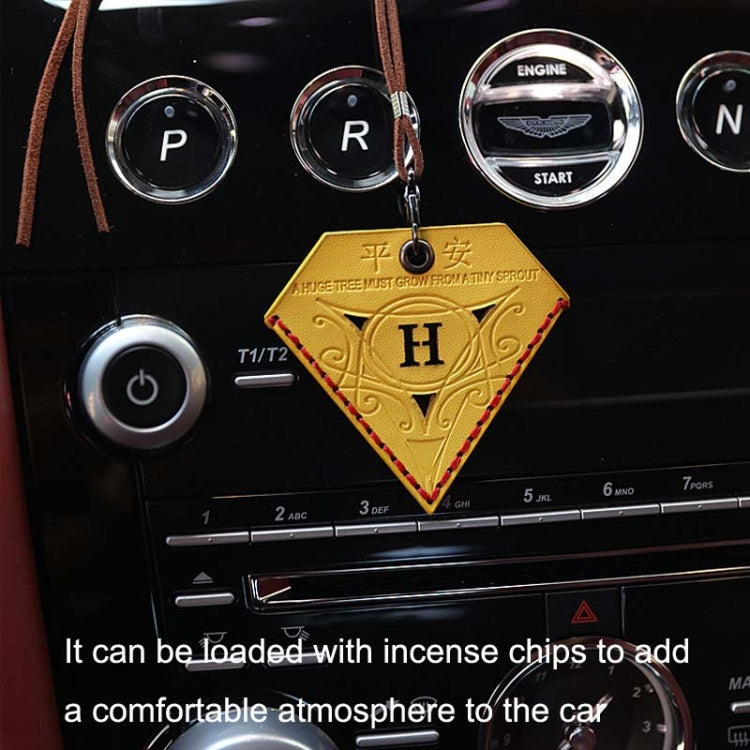 Car Pendant Triangular Ping An Charm Bag Leather Rearview Mirror Ornament, Triangular Red, Triangular Yellow, Triangular Black