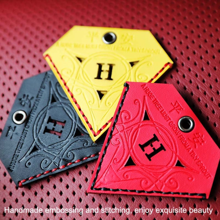 Car Pendant Triangular Ping An Charm Bag Leather Rearview Mirror Ornament, Triangular Red, Triangular Yellow, Triangular Black
