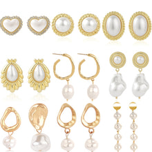 Load image into Gallery viewer, Stud Earrings Jewelry, E2208-1 White Pearl, E2208-2 Pink Pearl, E2208-3 Gray Pearl, E2209-23 Red Pearl, E2209-3 Symphony Shaped Semicircle, E2209-4 Symphony Glossy Semicircle, E2209-5 Symphony Diamond, E2209-6 Symphony Sliced Heart, E2209-7 Symphony St...