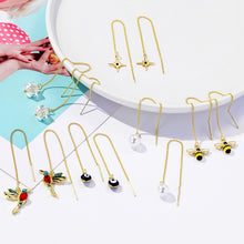 Load image into Gallery viewer, Long Ear Wire Women Simple Earrings, E2104-4 Red Bird, E2104-5 Blue Bird, E2210-1 Dual Ball C Clip, E2210-2 Pearl, E2210-3 Vermiculite, E2210-4 Crystal, E2210-5 Eyes, E2210-6 Moon, E2210-7 Four-pointed Star, E2210-8 Love, E2210-9 Bee, E2210-10 Butterfl...