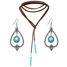Load image into Gallery viewer, Bohemian Turquoise Natural Stone Sweater Vintage Pendant, Model:, Necklace Ear Ring Set, Two-pointed Necklace, N2111-11 Earrings Accessories, N211-12 Leaf Neck Chain, N2111-13 Three Stones, N2111-14 Eight Stones, N211-15 Circle, Leather Bracelet       ...