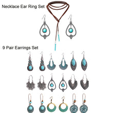Load image into Gallery viewer, Bohemian Turquoise Natural Stone Sweater Vintage Pendant, Model:, Necklace Ear Ring Set, Two-pointed Necklace, N2111-11 Earrings Accessories, N211-12 Leaf Neck Chain, N2111-13 Three Stones, N2111-14 Eight Stones, N211-15 Circle, Leather Bracelet       ...