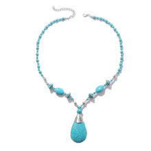 Load image into Gallery viewer, Bohemian Turquoise Natural Stone Sweater Vintage Pendant, Model:, Necklace Ear Ring Set, Two-pointed Necklace, N2111-11 Earrings Accessories, N211-12 Leaf Neck Chain, N2111-13 Three Stones, N2111-14 Eight Stones, N211-15 Circle, Leather Bracelet       ...