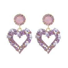 Load image into Gallery viewer, Love Silver Needle Earrings Simple Earrings, E2109-12 Purple Diamond, E2109-13 White Diamond, E2112-9 Gold Asymmetric Love, E2112-10 White K Asymmetric Love