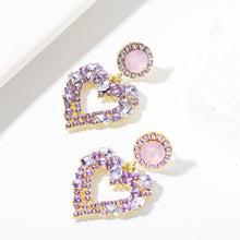 Load image into Gallery viewer, Love Silver Needle Earrings Simple Earrings, E2109-12 Purple Diamond, E2109-13 White Diamond, E2112-9 Gold Asymmetric Love, E2112-10 White K Asymmetric Love